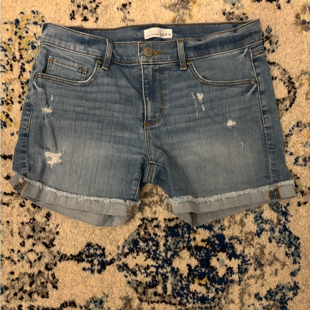 LOFT Distressed Blue Denim Shorts